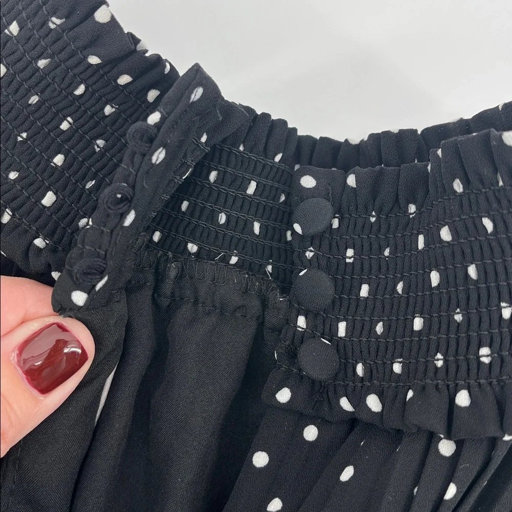 Nanette Lepore Mock Neck Sleeveless Pleated Polka Dot Dress Smocked Waist Size 4